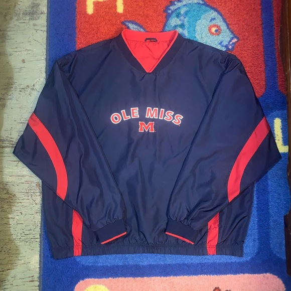 VTG Starter Ole Miss Rebels Blue Pullover Windbreaker Mens Sz L Collegiate Y2K - Picture 1 of 16